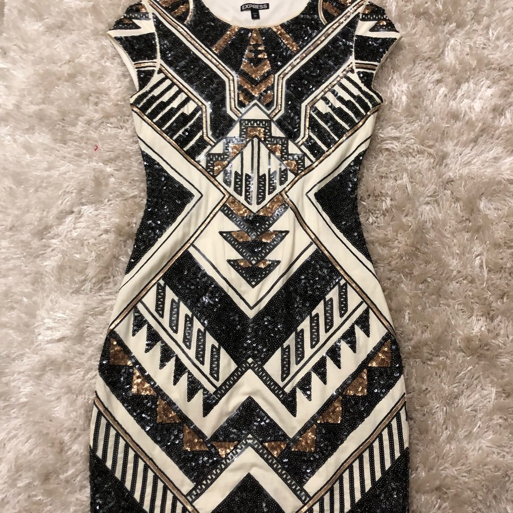 Express aztec design sequin dress